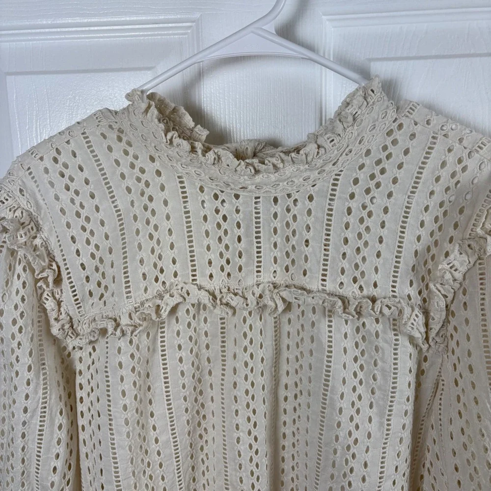 Madewell Eyelet Blouse Size M Ivory Ruffle Cotton Boho Cottagecore Victorian Top